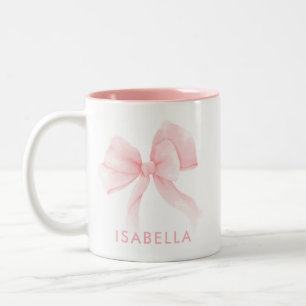 Coquette Pink Bow Name Two-Tone Coffee Mug
