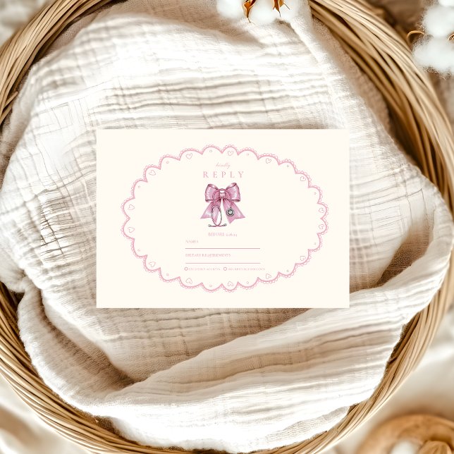  Coquette Pink Bow Nursing School Graduate RSVP Card (Creator Uploaded)