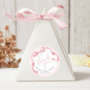 Coquette Pink Bow & Pearls Bridal Shower Favour Classic Round Sticker
