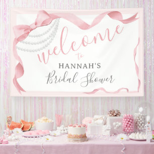 Coquette Pink Bow & Pearls Modern Bridal Shower Banner