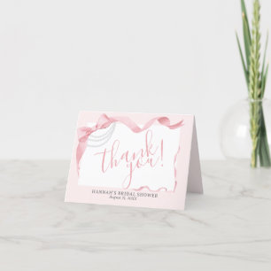 Coquette Pink Bow & Pearls Modern Bridal Shower Thank You Card