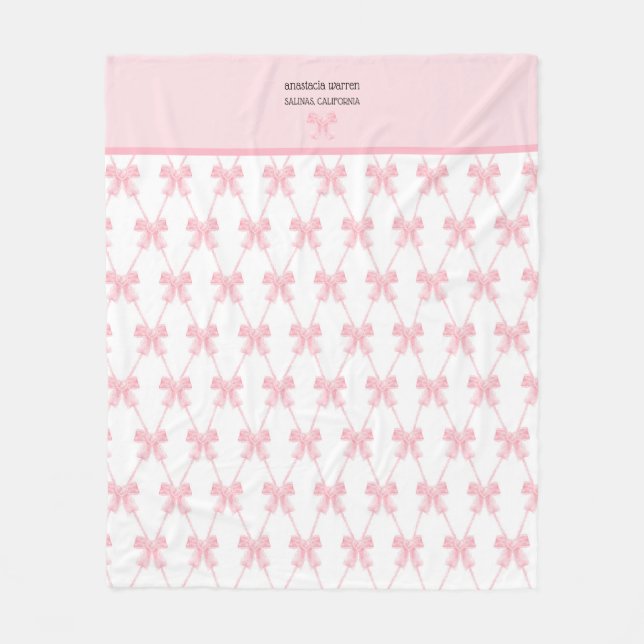 Coquette Pink Bow Personalised Fleece Blanket (Front)