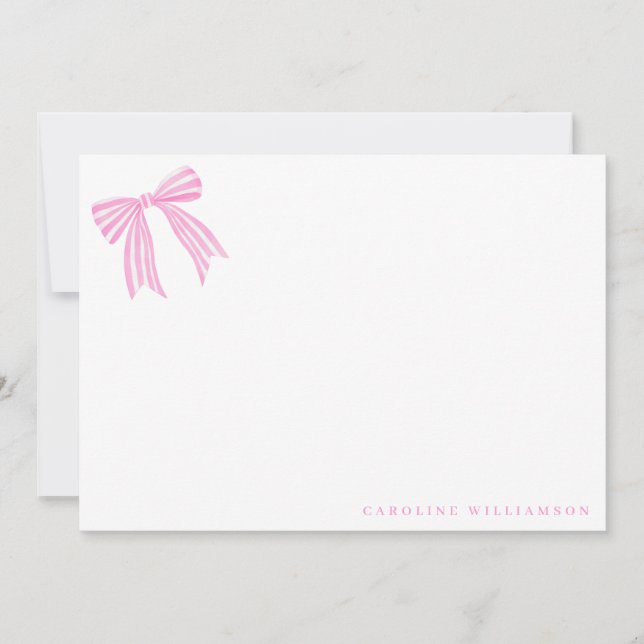 Coquette Pink Bow Personalised Name Stationery Thank You Card (Front)