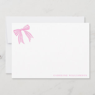 Coquette Pink Bow Personalized Name Stationery Thank You Card