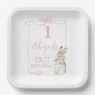 Coquette Pink Bow Peter the Rabbit 1st Birthday  Paper Plate