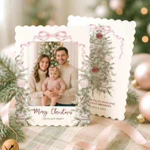 Coquette Pink Bow Photo Christmas Holiday Card