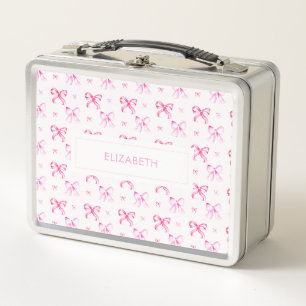 Coquette Pink Bow Preppy Cute Personalised Kids Metal Lunch Box
