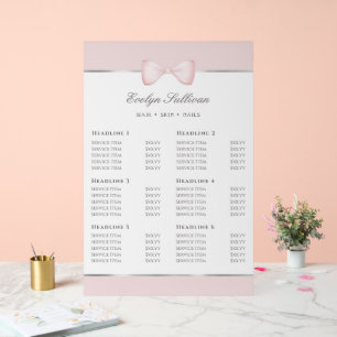 Coquette Pink Bow Price List Acrylic Sign
