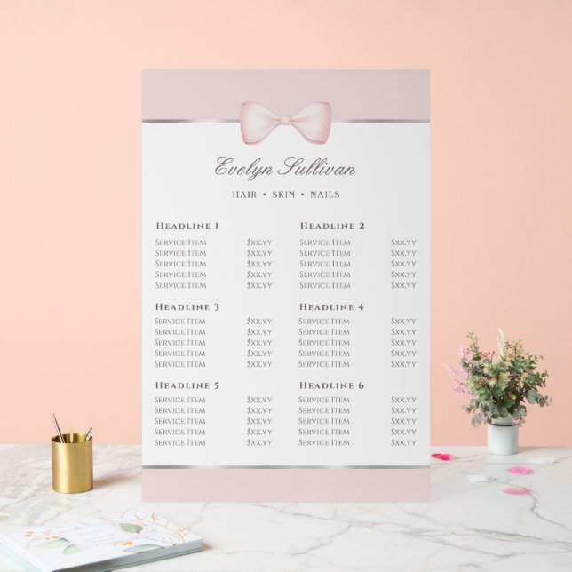 Coquette Pink Bow Price List Acrylic Sign (Wedding)