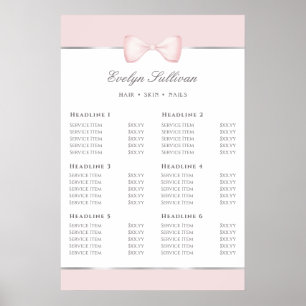 Coquette pink bow price list poster