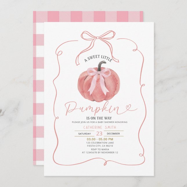 Coquette Pink Bow Pumpkin Baby Shower  Invitation (Front/Back)