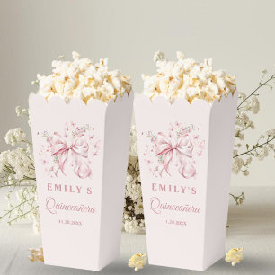 Coquette Pink Bow Quinceanera Sweet 16 Popcorn Favour Box
