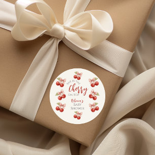 Coquette Pink Bow Red Cherry on Top Baby Shower Classic Round Sticker
