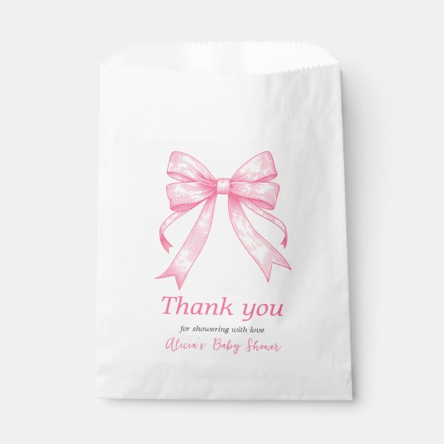 Coquette Pink Bow Retro Girl Baby Shower Favour Bag (Front)
