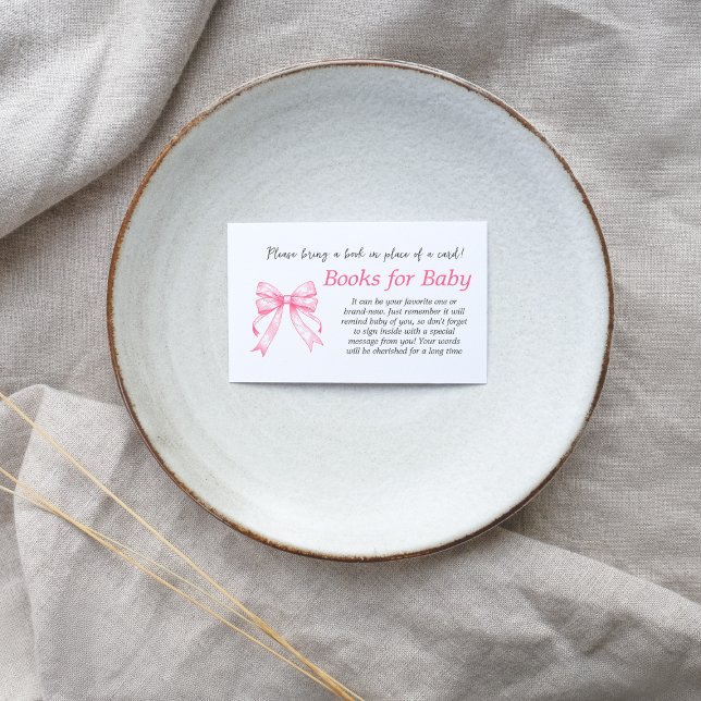 Coquette Pink Bow Retro Girl Book for Baby Shower Enclosure Card (Creator Uploaded)
