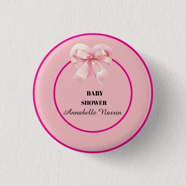 Coquette Pink Bow Ribbon Girl Baby Shower 3 Cm Round Badge (Front)