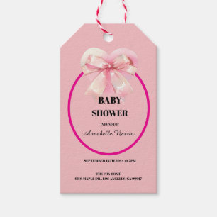 Coquette Pink Bow Ribbon Girl Baby Shower Gift Tags
