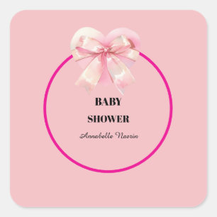 Coquette Pink Bow Ribbon Girl Baby Shower Square Sticker