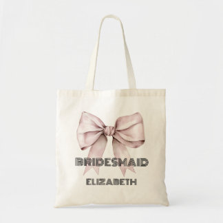 Coquette pink Bow Ribbon Personalised Bridesmaid  Tote Bag