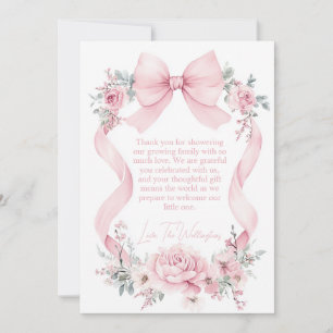 Coquette Pink Bow Roses Flowers Baby Shower Thank You Card