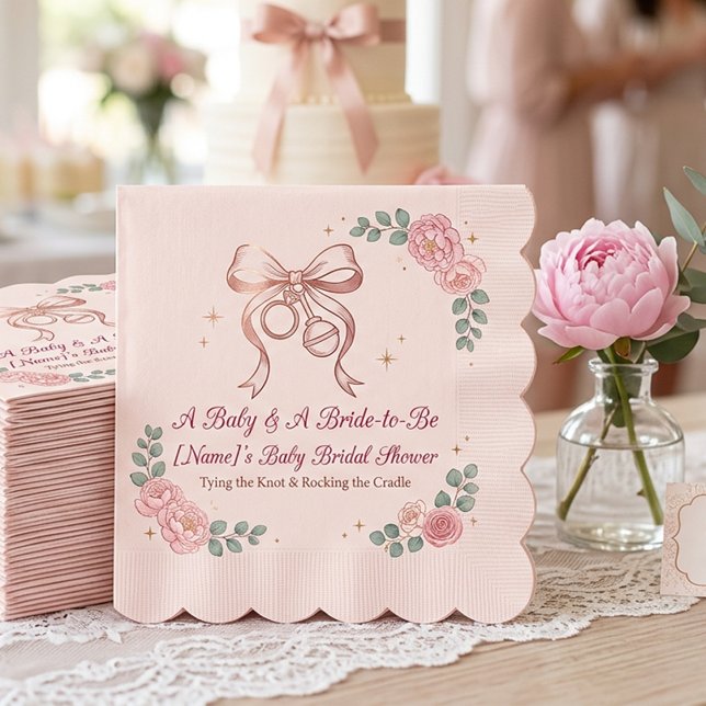 Coquette Pink Bow & Roses | Joint Baby and Bridal  Napkin (Creator Uploaded)