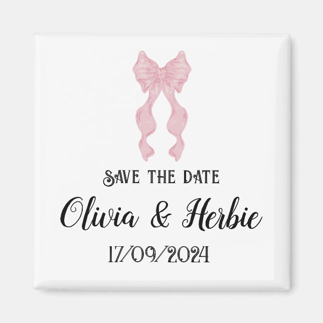 Coquette Pink Bow Save the Date Magnet (Front)