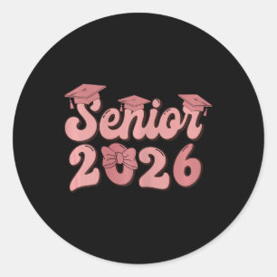 Coquette Pink Bow Senior 2026 Cl Of Graduation _1  Classic Round Sticker