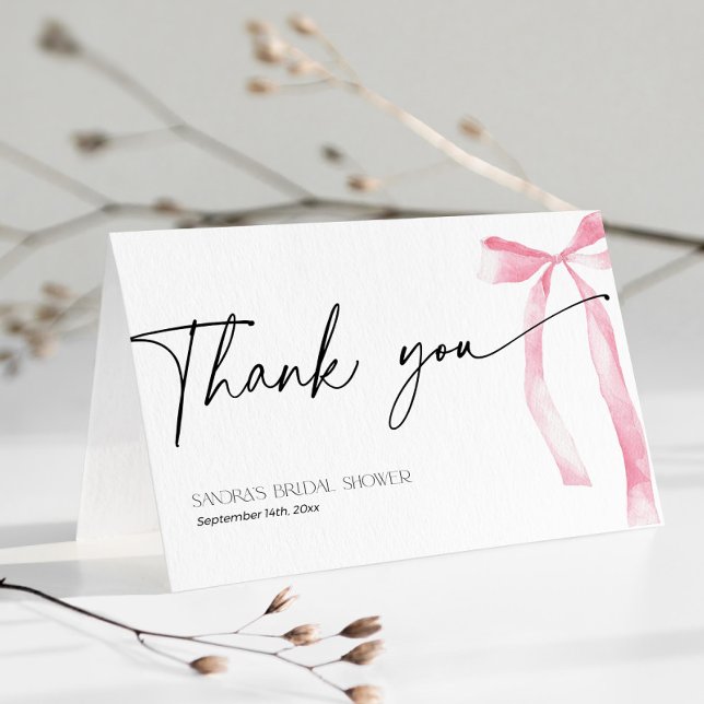 Coquette Pink Bow Shes Tying The Knot Bridal Thank You Card (Creator Uploaded)