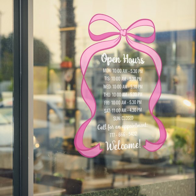 Coquette Pink Bow Small Business Open Hours Number (Creator Uploaded)