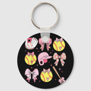 Coquette Pink Bow Softball Mum Mothers Day Key Ring