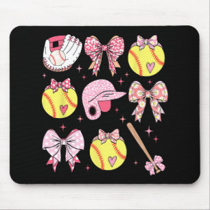 Coquette Pink Bow Softball Mum Mothers Day Mouse Pad