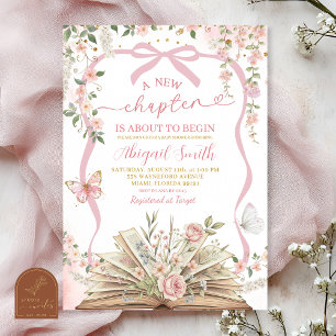 Coquette pink bow storybook new chapter invitation