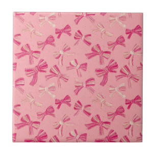 Coquette Pink Bow Stripe Seamless Pattern Ceramic Tile