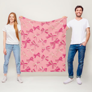 Coquette Pink Bow Stripe Seamless Pattern Fleece Blanket