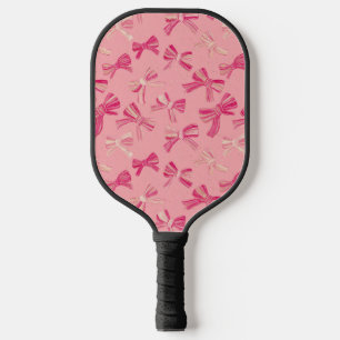 Coquette Pink Bow Stripe Seamless Pattern Pickleball Paddle