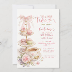 Coquette Pink Bow Tea For Two Girl Birthday Invitation