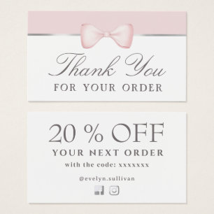 Coquette pink bow thank you discount card