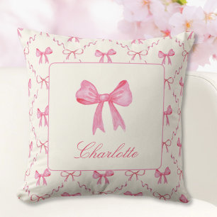 Coquette Pink Bow Throw Pillow