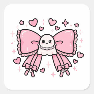 Coquette Pink Bow Throw Pillow Square Sticker