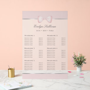 Coquette Pink Bow Translucent Price List Acrylic Sign