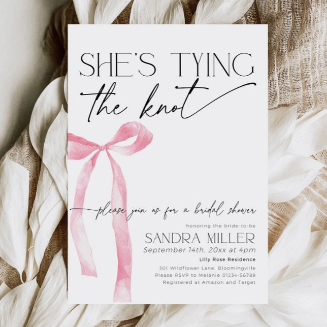 Coquette Pink Bow Tying the knot Bridal Shower Invitation (Creator Uploaded)