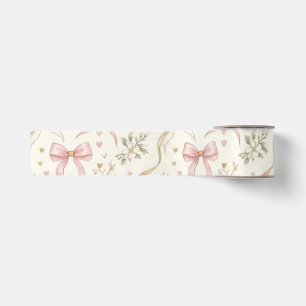 Coquette Pink Bow & Vintage Botanical Ribbon Satin Ribbon