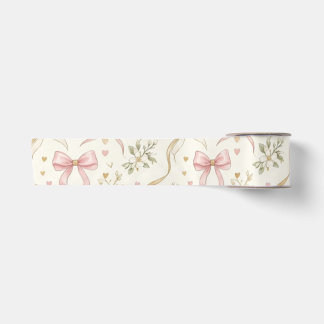 Coquette Pink Bow & Vintage Botanical Ribbon Satin Ribbon