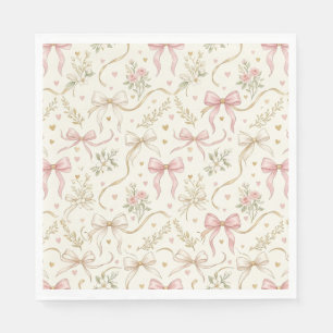 Coquette Pink Bow Vintage Floral Paper Napkins