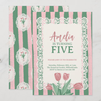 Coquette Pink Bow Vintage Tulip Any Age Birthday Invitation