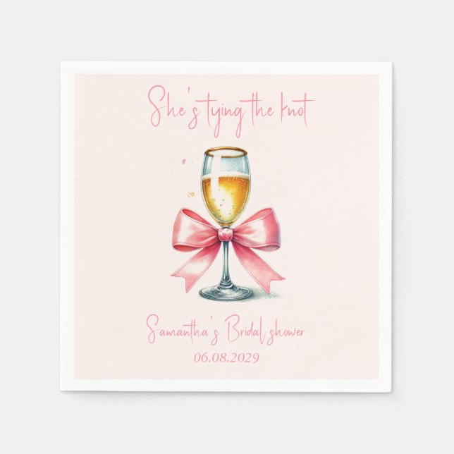 Coquette Pink Bow Watercolor Bridal Shower Napkin (Front)