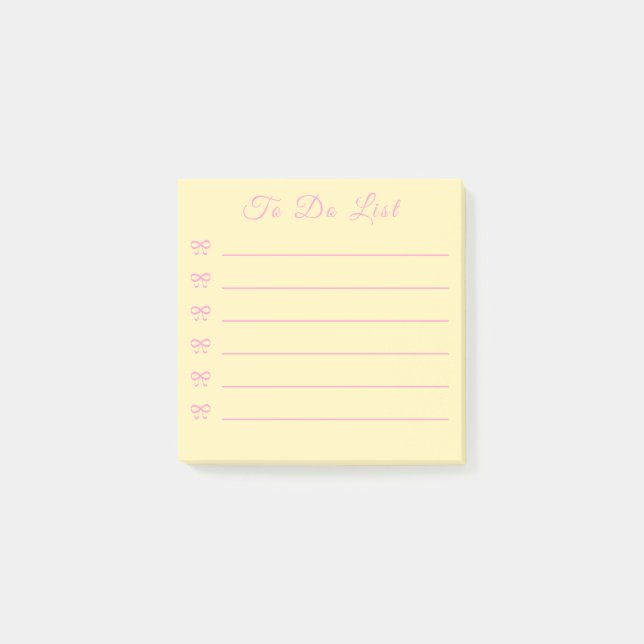 Coquette Pink Bow & Yellow Bullet Point To Do List Post-it Notes (Front)
