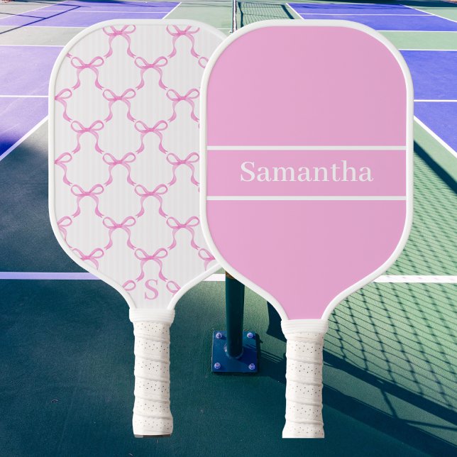 Coquette Pink Bows Custom Monogram Name Preppy Pickleball Paddle (Creator Uploaded)