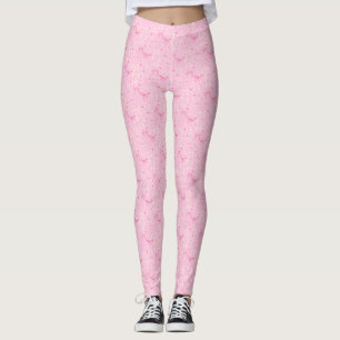 Coquette Pink Bows Hand Drawn Pattern Leggings