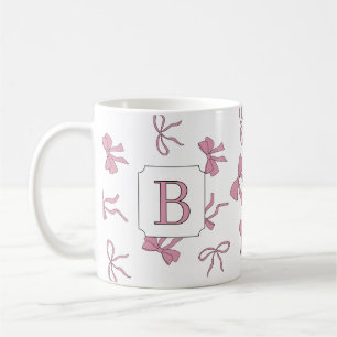 Coquette Pink Bows Left and Right Hand Monogram Coffee Mug
